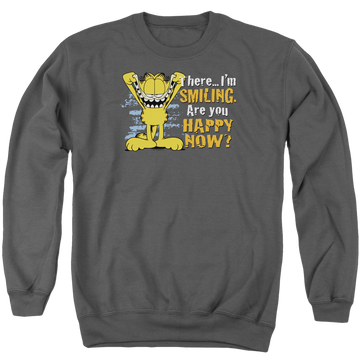 Charcoal men's crewneck sweatshirt with Garfield Smiling graphic