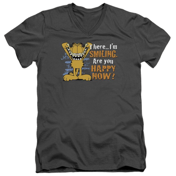 Charcoal men's v-neck t-shirt with Garfield Smiling graphic