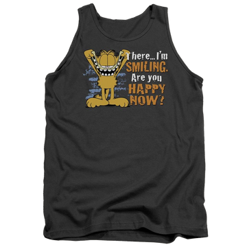Charcoal men's tank with Garfield Smiling graphic