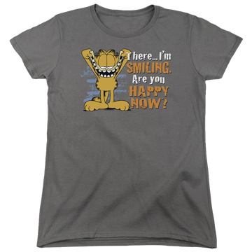Charcoal women's t-shirt with Garfield Smiling graphic