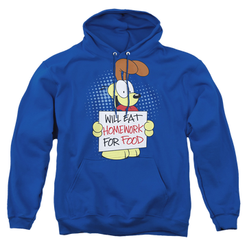 Royal pullover hoodie with Garfield Will Eat Homework graphic
