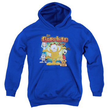 Royal youth hoodie for ages 8 to 12 with The Garfield Show graphic