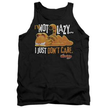 Black men's tank with Garfield Not Lazy graphic