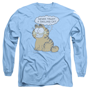 Carolina blue men's long sleeve t-shirt with Garfield Smiling Cat graphic