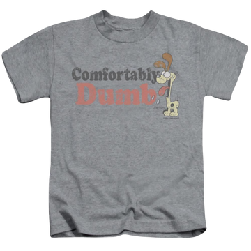 Athletic heather kid's t-shirt for ages 4 to 7 with Garfield Comfortably Dumb graphic