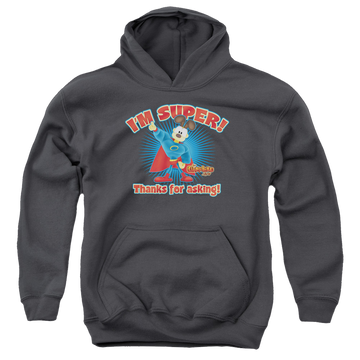 Charcoal youth hoodie for ages 8 to 12 with Garfield Super graphic