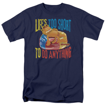 Navy men's regular fit t-shirt with Garfield Too Short graphic