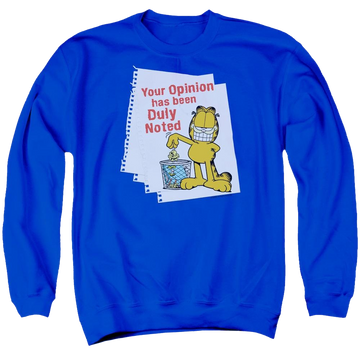 Royal men's crewneck sweatshirt with Garfield Duly Noted graphic