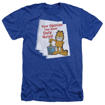 Royal men's heather t-shirt with Garfield Duly Noted graphic