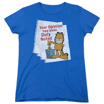 Royal women's t-shirt with Garfield Duly Noted graphic