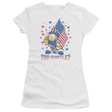 White juniors t-shirt with Garfield Subtle graphic
