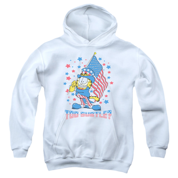 White youth hoodie for ages 8 to 12 with Garfield Subtle graphic