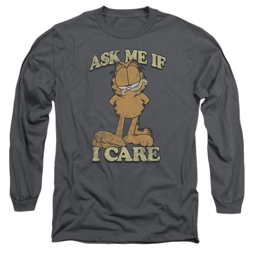 Charcoal men's long sleeve t-shirt with Garfield Ask Me graphic