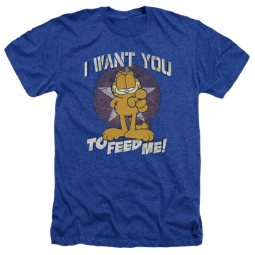 Royal men's heather t-shirt with Garfield I Want You graphic