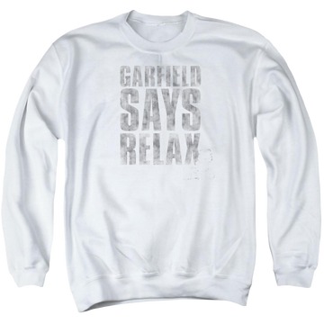 White men's crewneck sweatshirt with Garfield Relax graphic