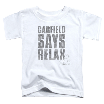White toddler t-shirt with Garfield Relax graphic