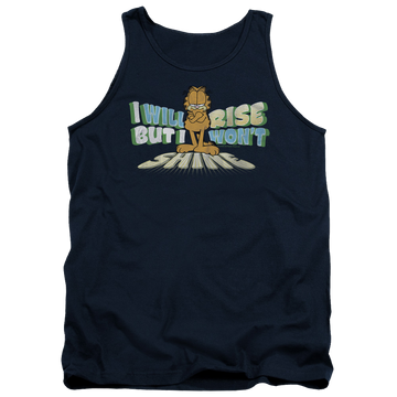 Navy men's tank with Garfield Rise Not Shine graphic