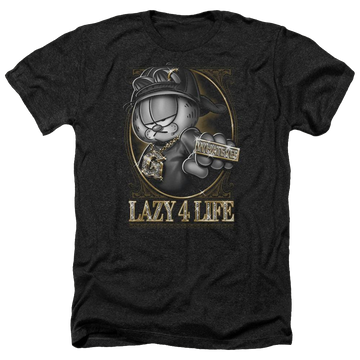 Charcoal men's heather t-shirt with Garfield Lazy 4 Life graphic