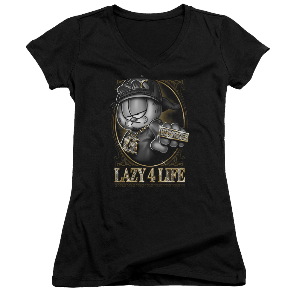 Garfield Lazy 4 Life - Juniors V-Neck T-Shirt Juniors V-Neck T-Shirt Garfield