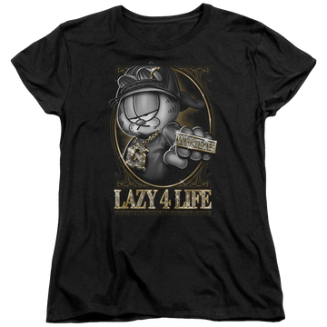 Black women's t-shirt with Garfield Lazy 4 Life graphic