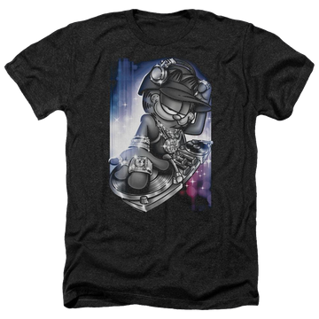 Charcoal men's heather t-shirt with Garfield Dj Lazy graphic