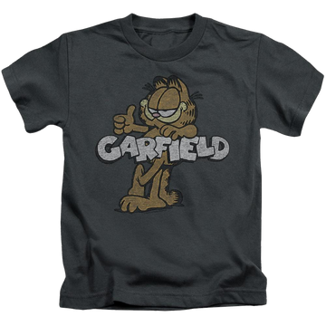Charcoal kid's t-shirt for ages 4 to 7 with Garfield Retro Garf graphic