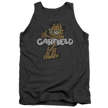 Charcoal men's tank with Garfield Retro Garf graphic