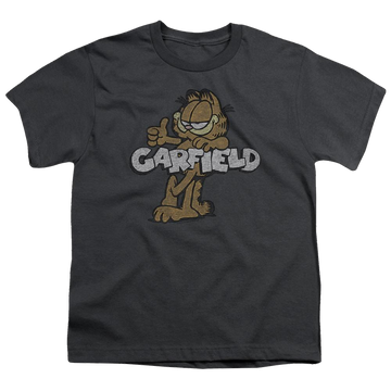 Charcoal youth t-shirt for ages 8 to 12 with Garfield Retro Garf graphic