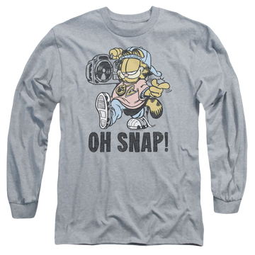 Athletic heather men's long sleeve t-shirt with Garfield Oh Snap graphic