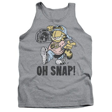 Athletic heather men's tank with Garfield Oh Snap graphic