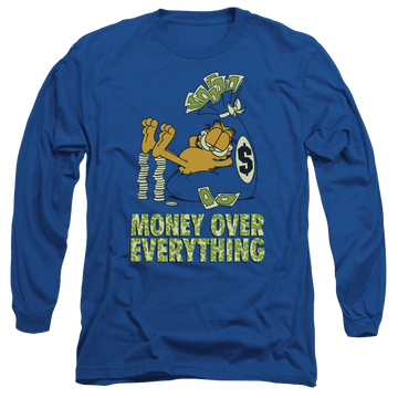 Royal men's long sleeve t-shirt with Garfield Money Is Everything graphic