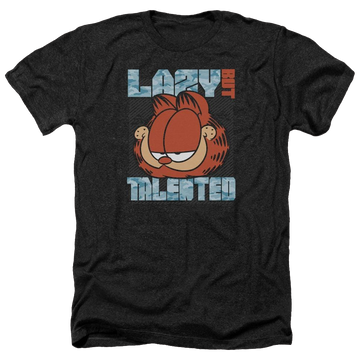 Charcoal men's heather t-shirt with Garfield Lazy But Talented graphic