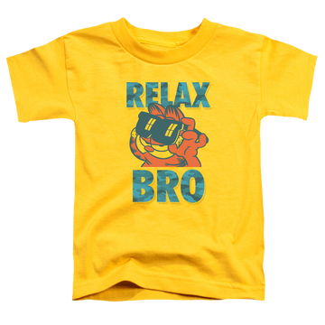 Yellow toddler t-shirt with Garfield Relax Bro graphic