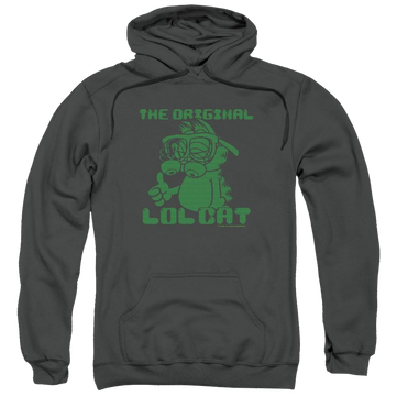 Charcoal pullover hoodie with Garfield Og Lol graphic