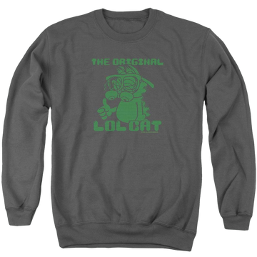Charcoal men's crewneck sweatshirt with Garfield Og Lol graphic