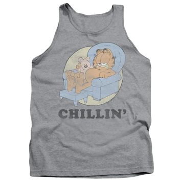 Athletic heather men's tank with Garfield Chillin graphic