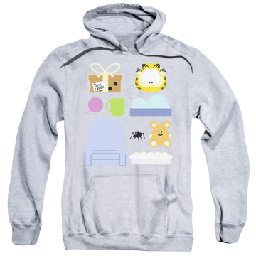 Athletic heather pullover hoodie with Garfield Gift Set graphic