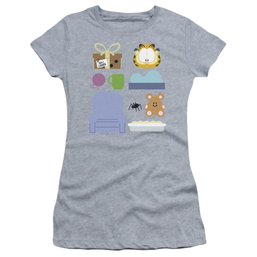Athletic heather juniors t-shirt with Garfield Gift Set graphic