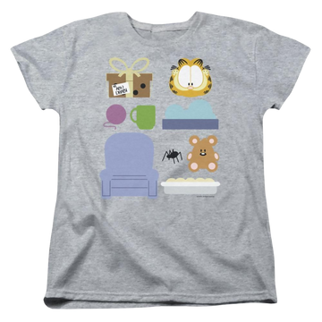 Athletic heather women's t-shirt with Garfield Gift Set graphic