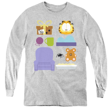 Athletic heather youth long sleeve t-shirt with Garfield Gift Set graphic