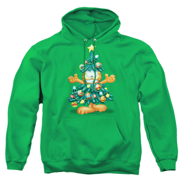 Kelly green pullover hoodie with Garfield Tree graphic
