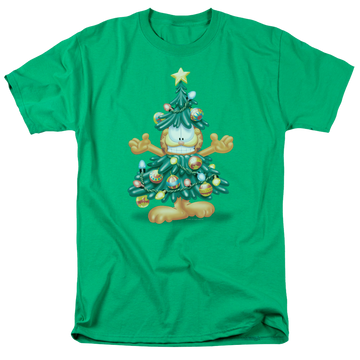 Kelly green men's regular fit t-shirt with Garfield Tree graphic