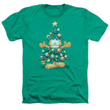 Kelly green men's heather t-shirt with Garfield Tree graphic