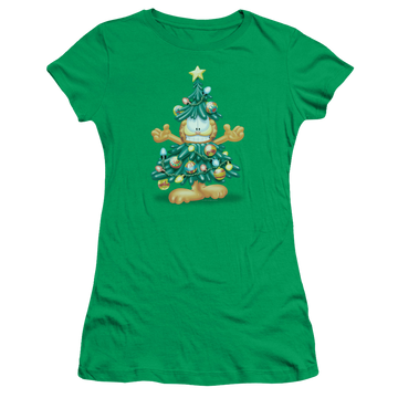 Kelly green juniors t-shirt with Garfield Tree graphic