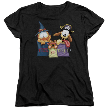 Black women's t-shirt with Garfield Grab Bags graphic