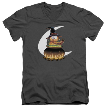 Charcoal men's v-neck t-shirt with Garfield Stir The Pot graphic
