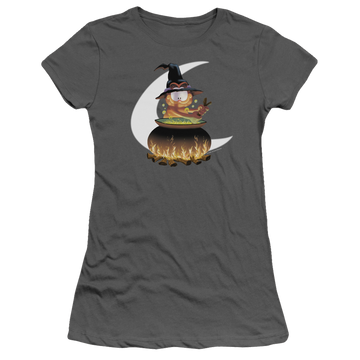 Charcoal juniors t-shirt with Garfield Stir The Pot graphic