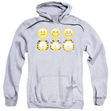 Athletic heather pullover hoodie with Garfield Emojis graphic