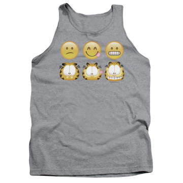 Athletic heather men's tank with Garfield Emojis graphic