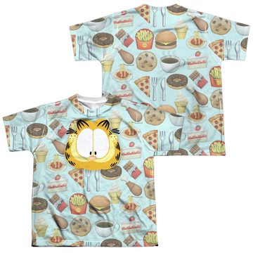 Garfield Cat Food youth all-over print t-shirt for ages 8 to 12